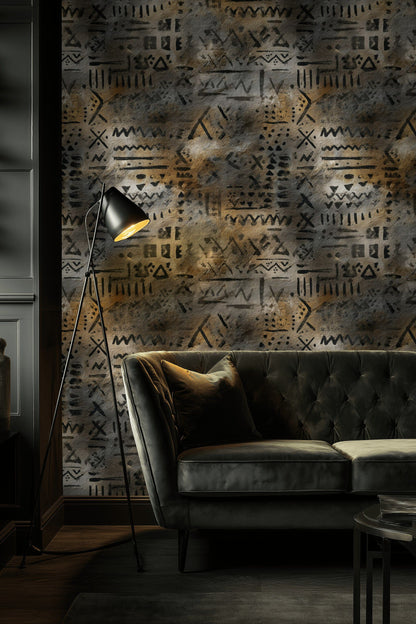 Burnt Umber and Charcoal Abstract Geometric Wallpaper