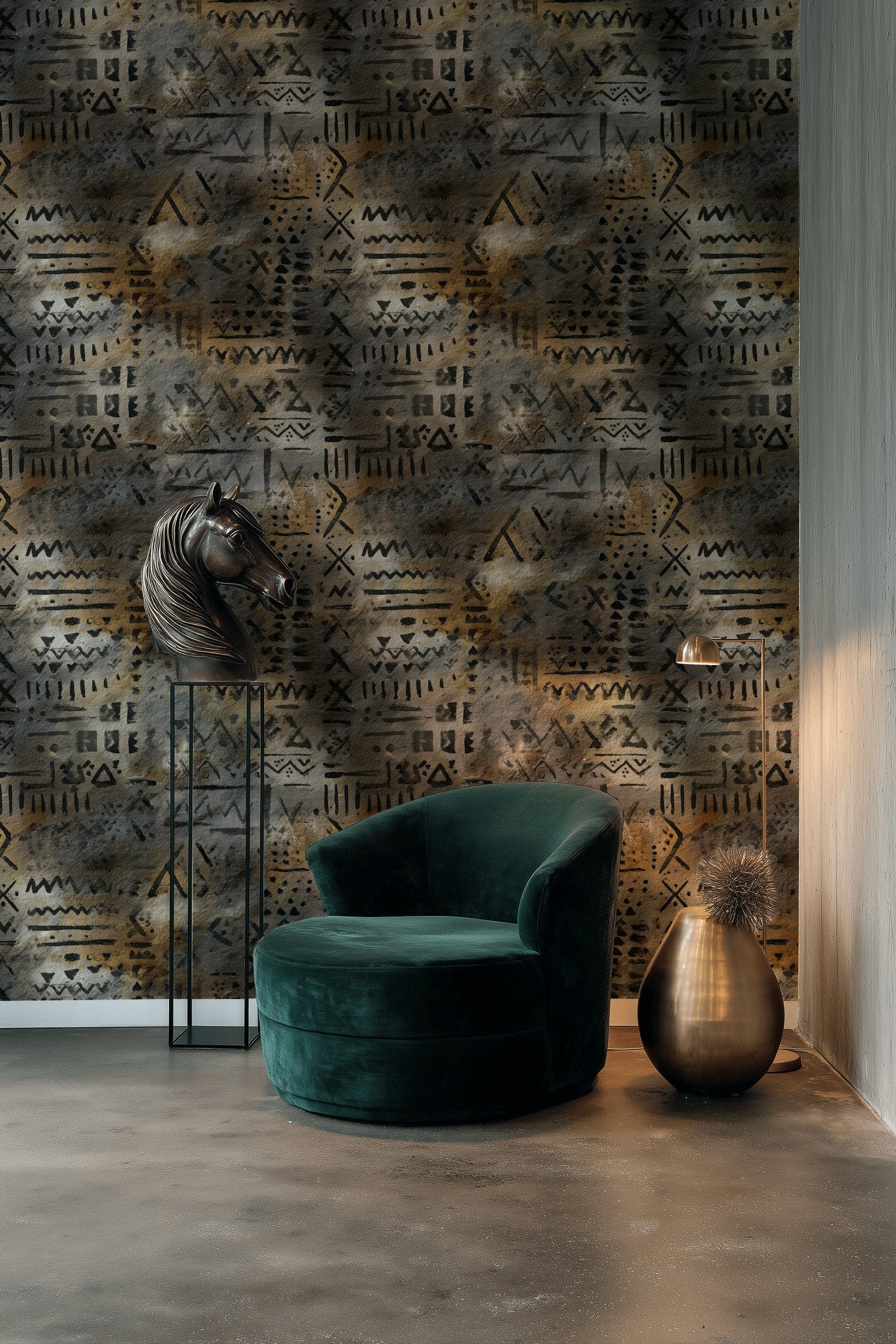 Burnt Umber and Charcoal Abstract Geometric Wallpaper