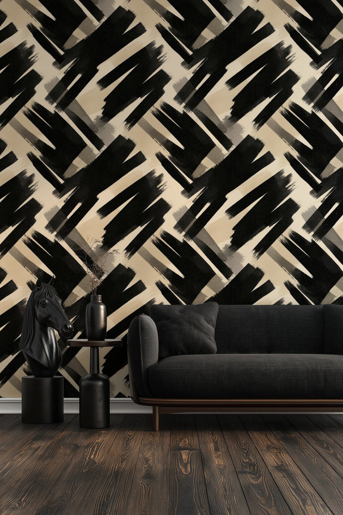 Brushstroke Abstract Wallpaper Bold Black Wall Decor