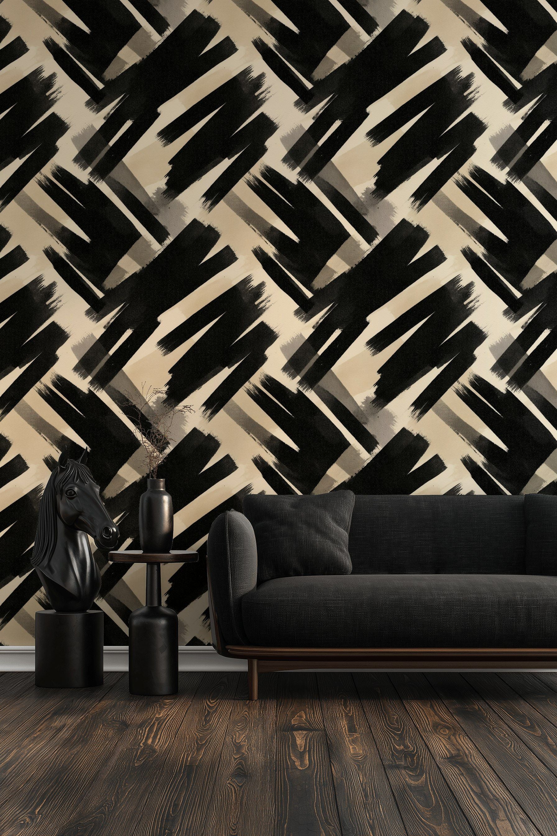 Bold Black Brushstroke Abstract Wallpaper