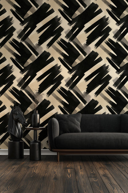 Bold Black Brushstroke Abstract Wallpaper