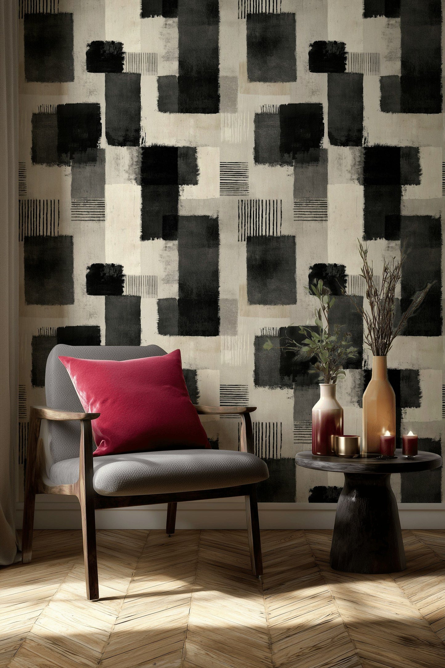 Abstract Brushstroke Wallpaper Textured Grid Wall Decor
