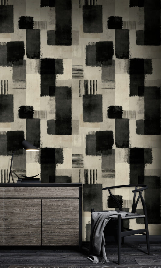 Abstract Brushstroke Wallpaper Textured Grid Wall Decor