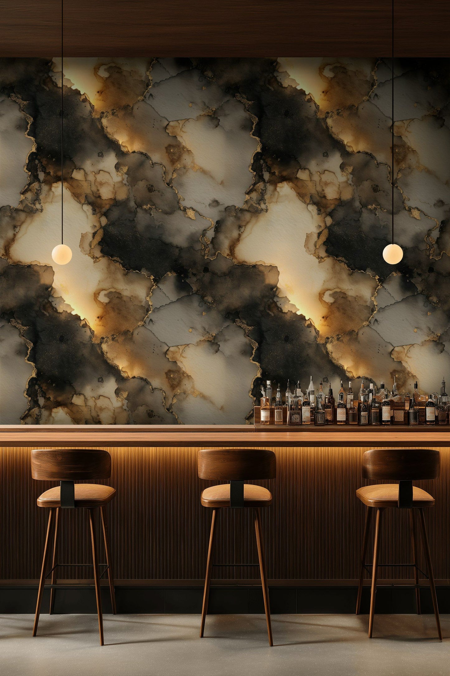 Gold Abstract Wallpaper Black Beige Modern Wall Mural