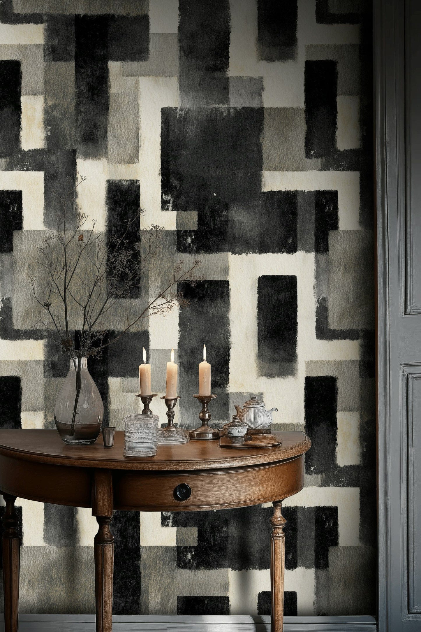 Monochrome Geometric Wallpaper Abstract Mural Modern Decor