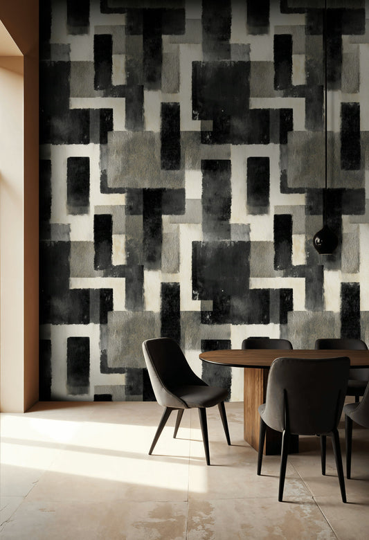 Monochrome Geometric Wallpaper Abstract Mural Modern Decor