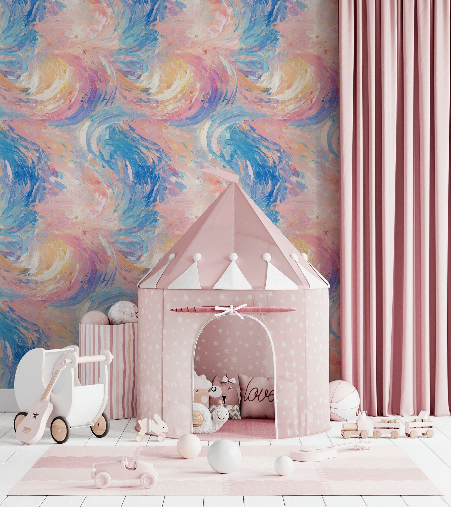 Pastel Abstract Wallpaper Pink And Blue Decorative Mural