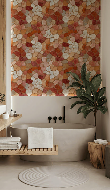 Terracotta Mosaic Stone Pattern Wallpaper