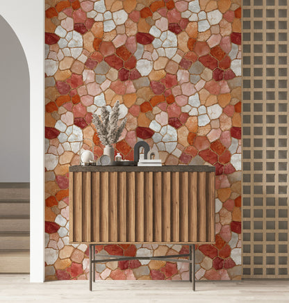 Terracotta Mosaic Stone Pattern Wallpaper
