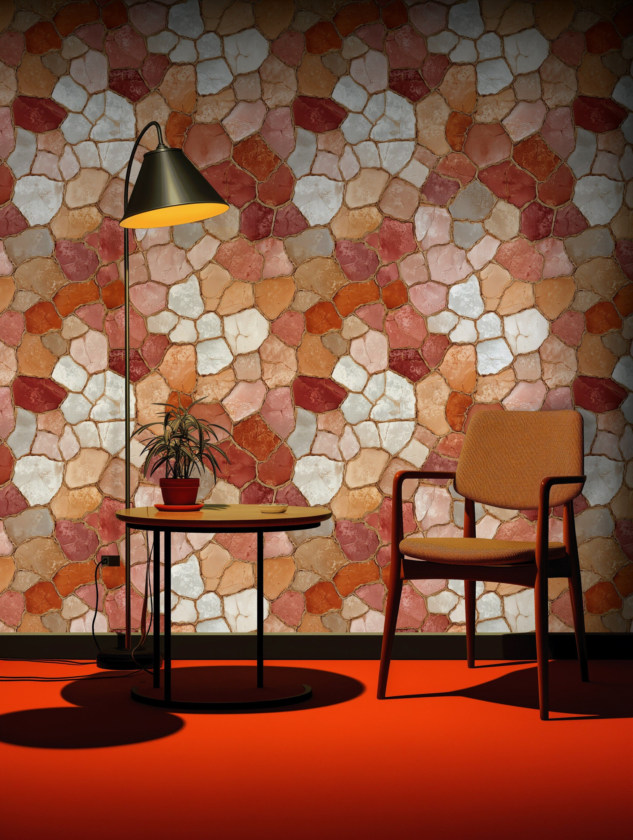 Terracotta Mosaic Stone Pattern Wallpaper
