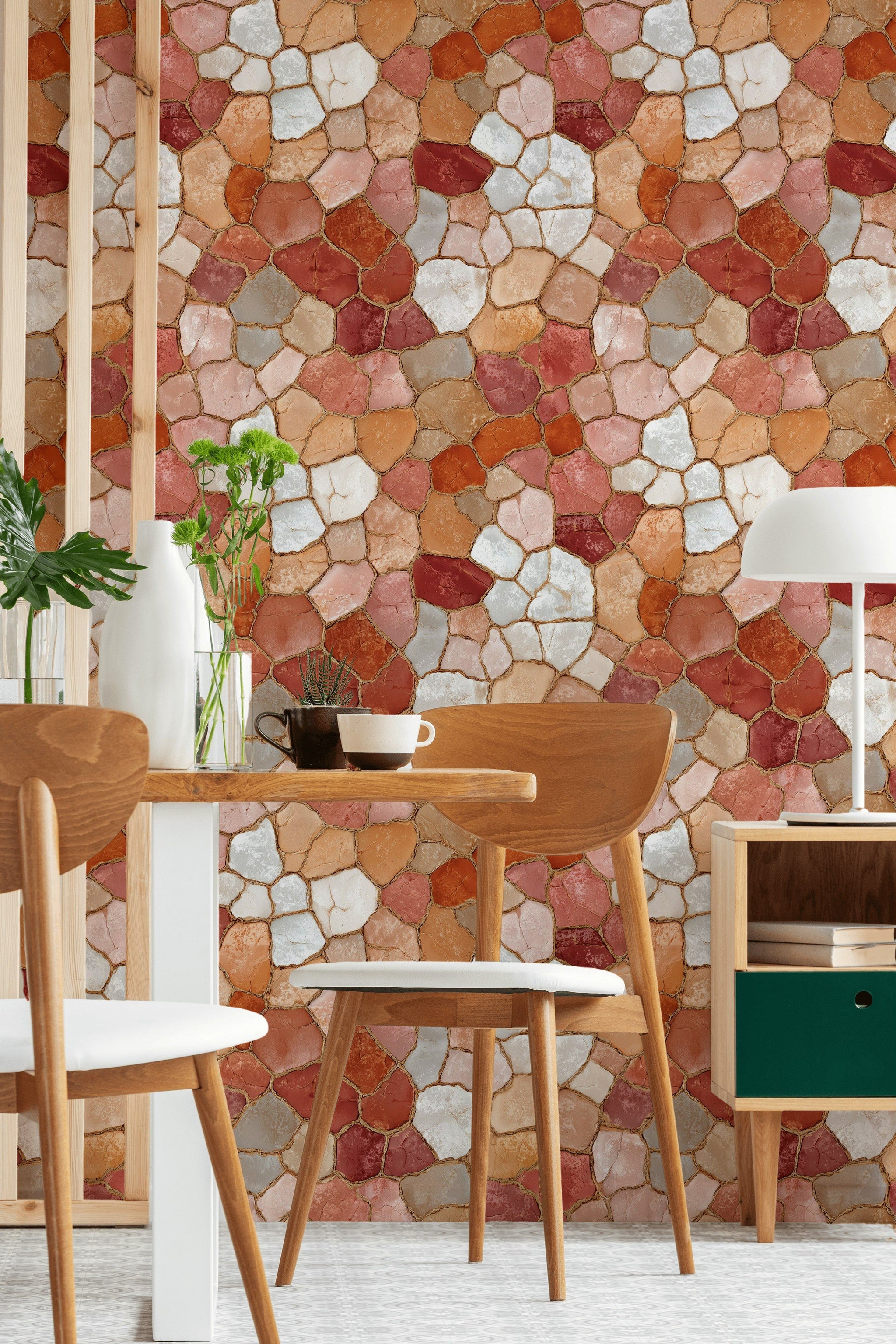 Terracotta Mosaic Stone Pattern Wallpaper