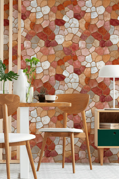 Terracotta Mosaic Stone Pattern Wallpaper