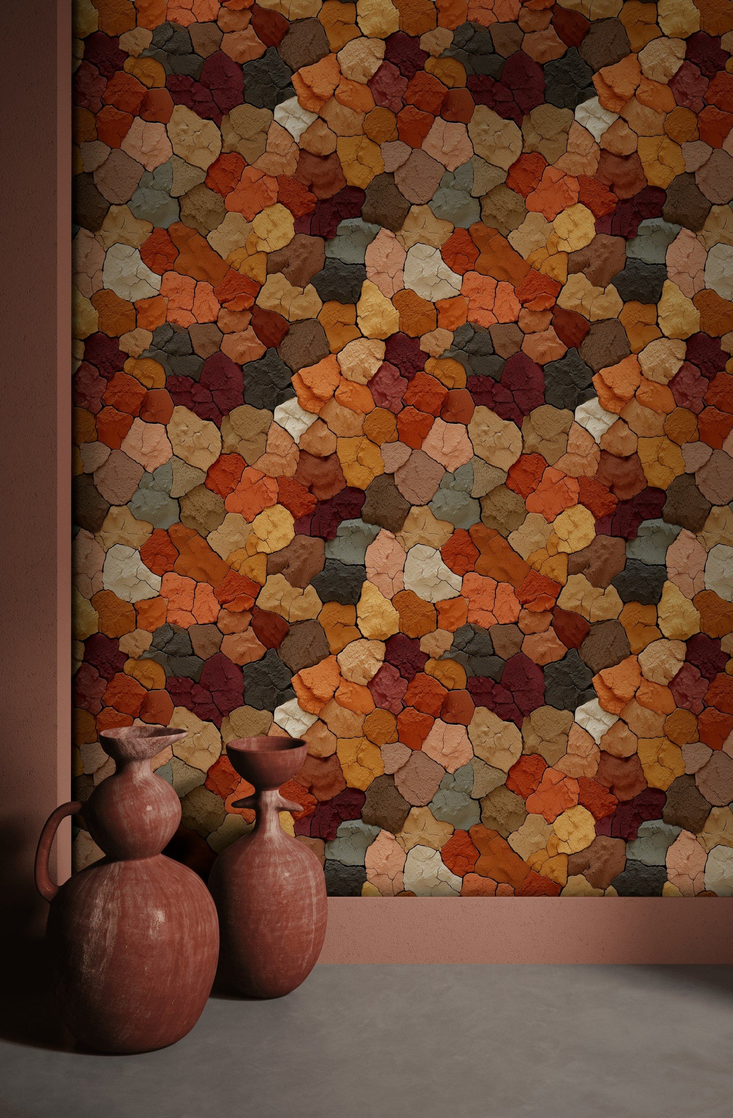 Terracotta Tones Wallpaper Earthy Clay Mural Rustic Decor