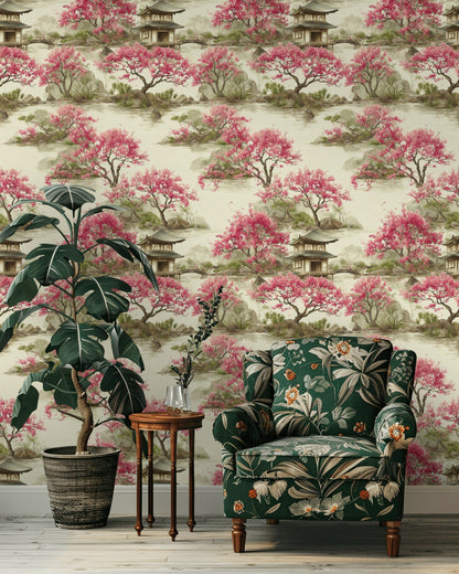 Cream Chinoiserie Cherry Blossom Wallpaper