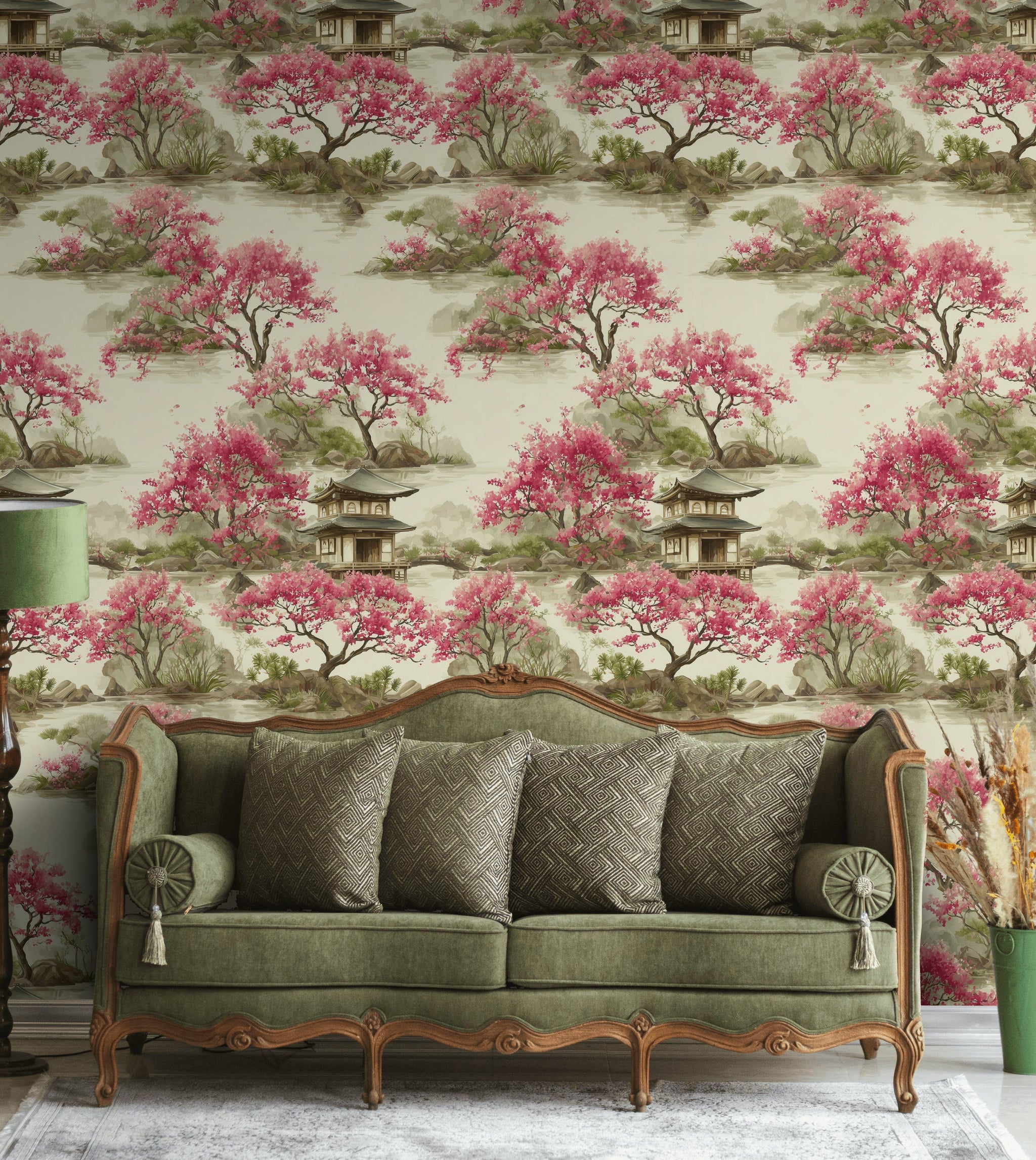 Cream Chinoiserie Cherry Blossom Wallpaper