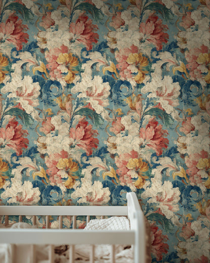 Vintage Multicolor Floral Illustration Wallpaper