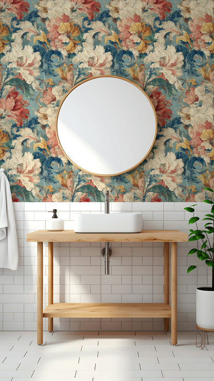 Vintage Multicolor Floral Illustration Wallpaper