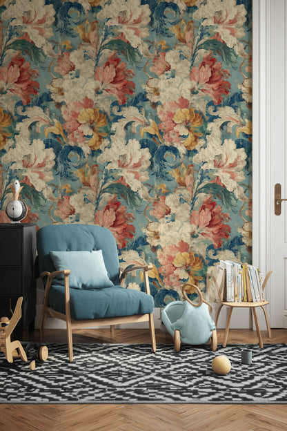 Vintage Multicolor Floral Illustration Wallpaper
