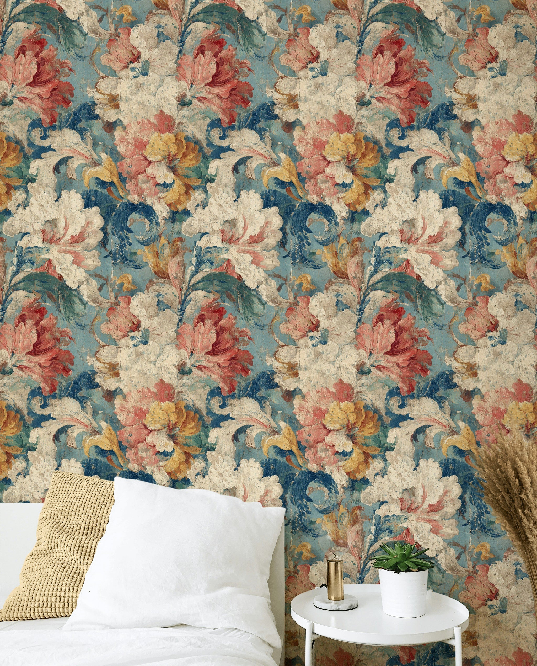 Vintage Multicolor Floral Illustration Wallpaper