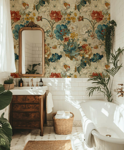 Vintage Multicolor Large Floral Pattern Wallpaper