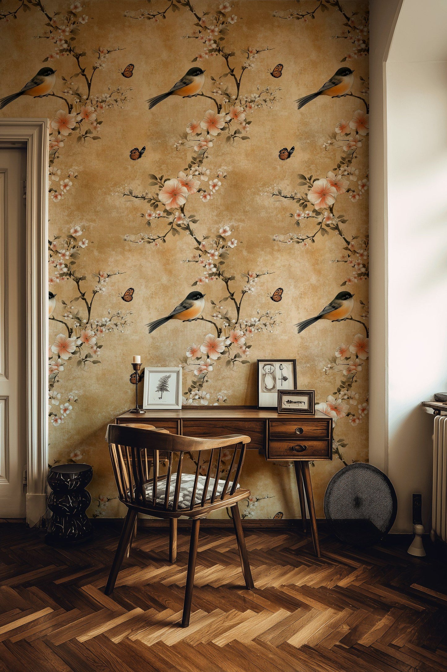 Bird And Blossom Wallpaper Orange Flower Wall Mural