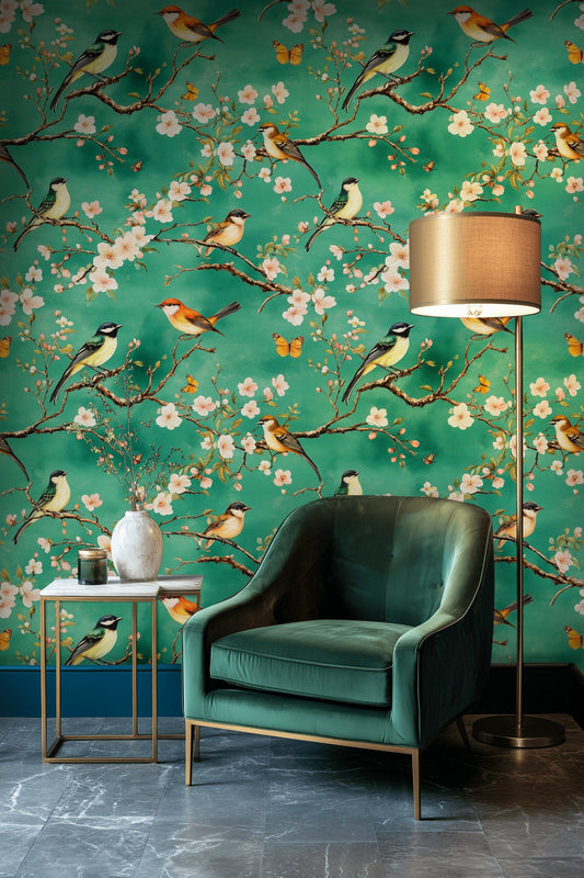 Bird And Blossom Wallpaper Vintage Songbird Wall Mural