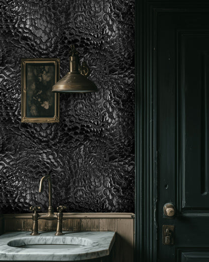 Rich Ebony Textured Abstract Wallpaper