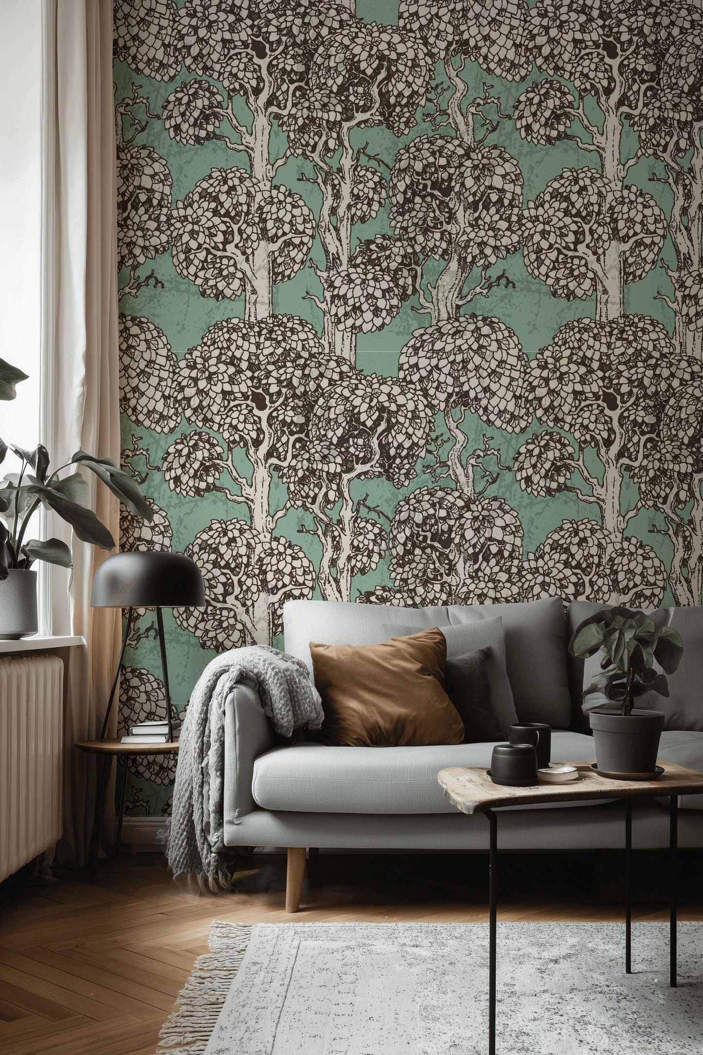 Botanical Tree Wallpaper Vintage Hand Drawn Wall Mural