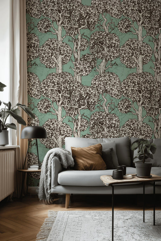 Botanical Tree Wallpaper Vintage Hand Drawn Wall Mural