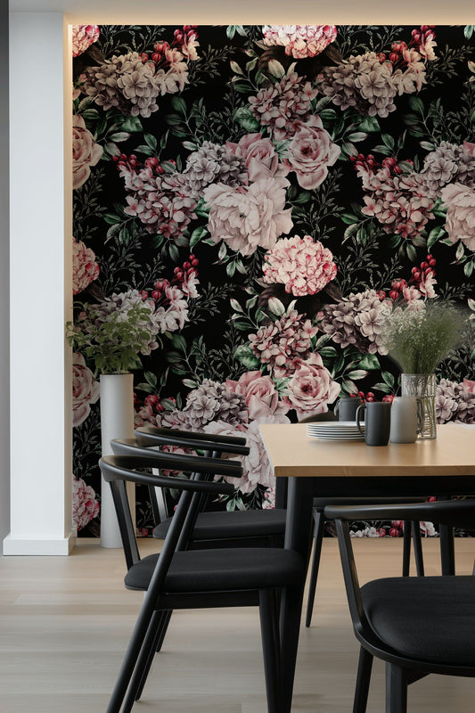 Vintage Floral Wallpaper Rose Hydrangea Removable Wall Decor