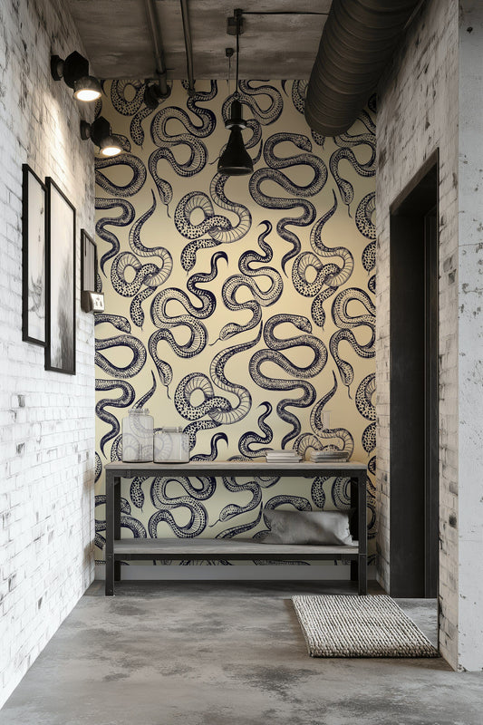 Snake Wallpaper Cream Wall Mural