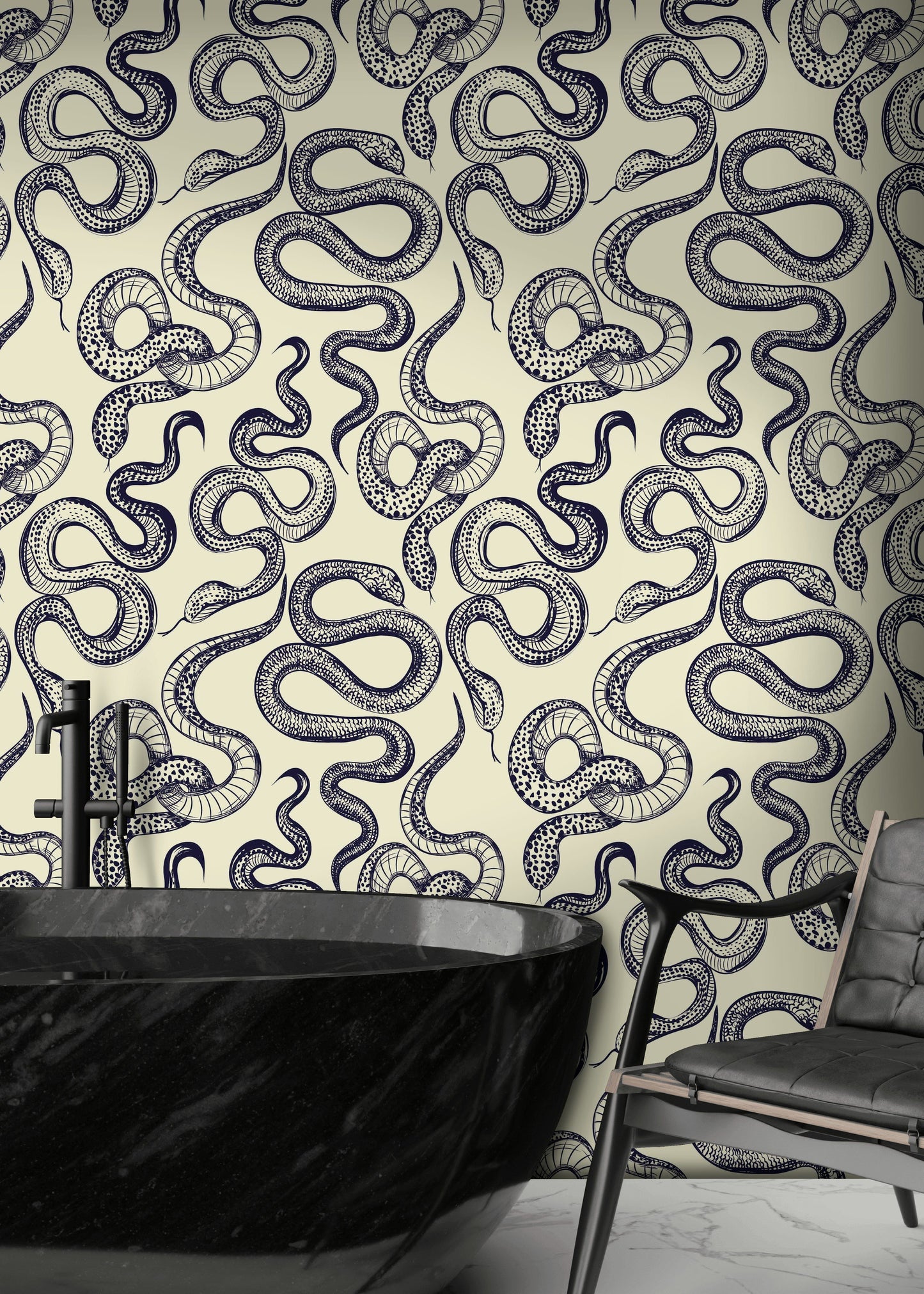Snake Wallpaper Cream Wall Mural
