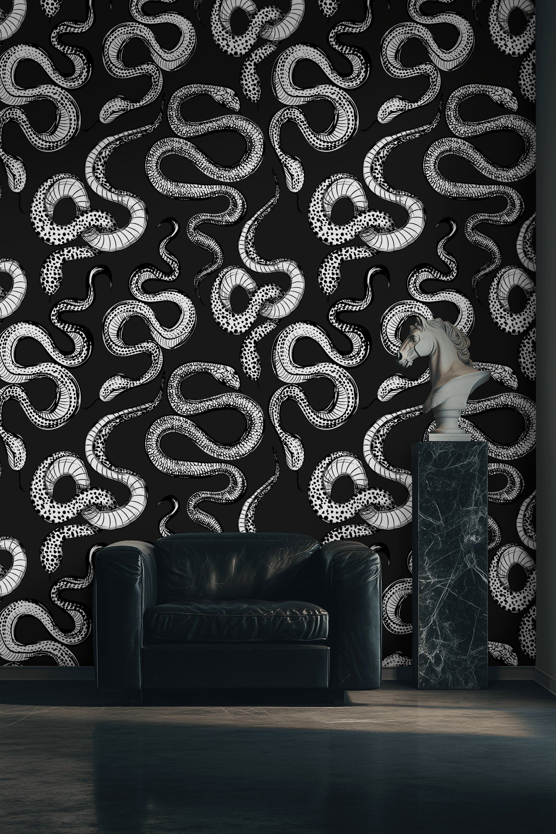 Monochrome Snake Pattern Wallpaper