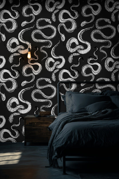 Monochrome Snake Pattern Wallpaper