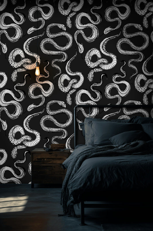 Snake Wallpaper Black And White Wall Mural