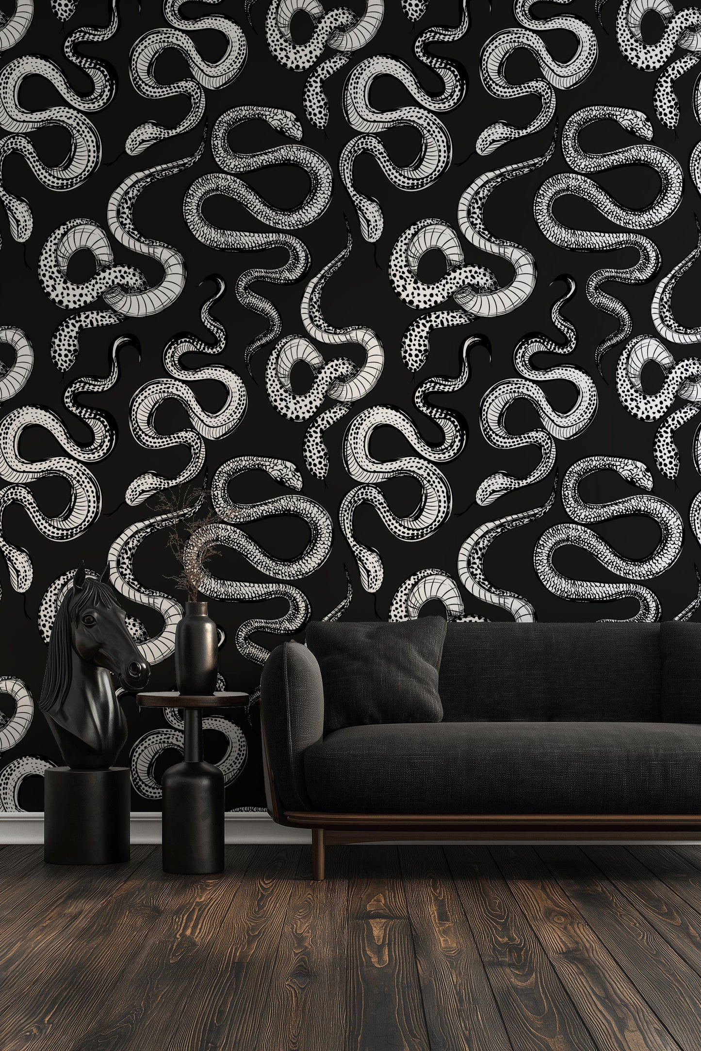 Snake Wallpaper Black And White Wall Mural