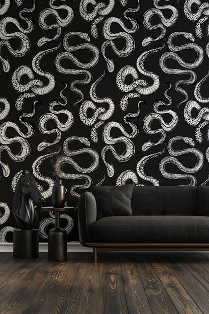 Monochrome Snake Pattern Wallpaper