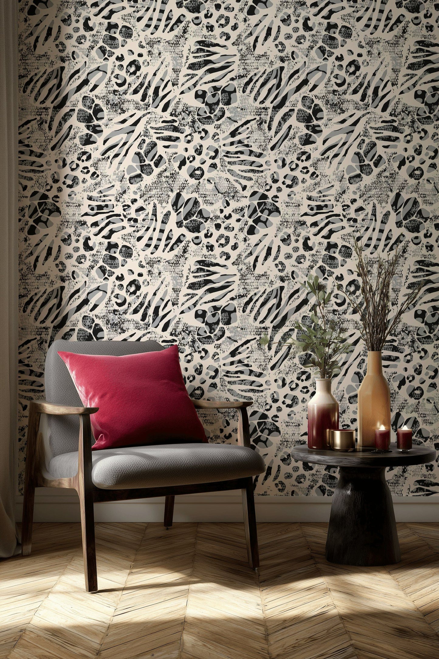 Animal Print Wallpaper Removable Gray Wall Decor