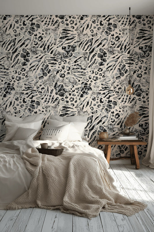 Animal Print Wallpaper Removable Gray Wall Decor
