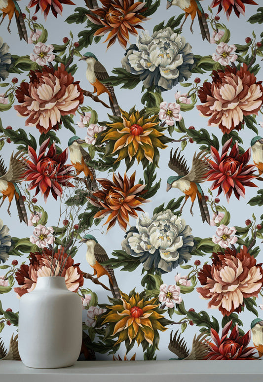 Floral Wallpaper Bird Botanical Wall Mural