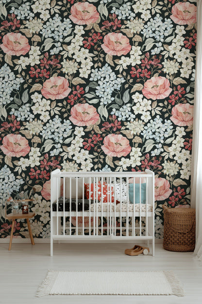 Dark Floral Garden Night Bloom Wallpaper