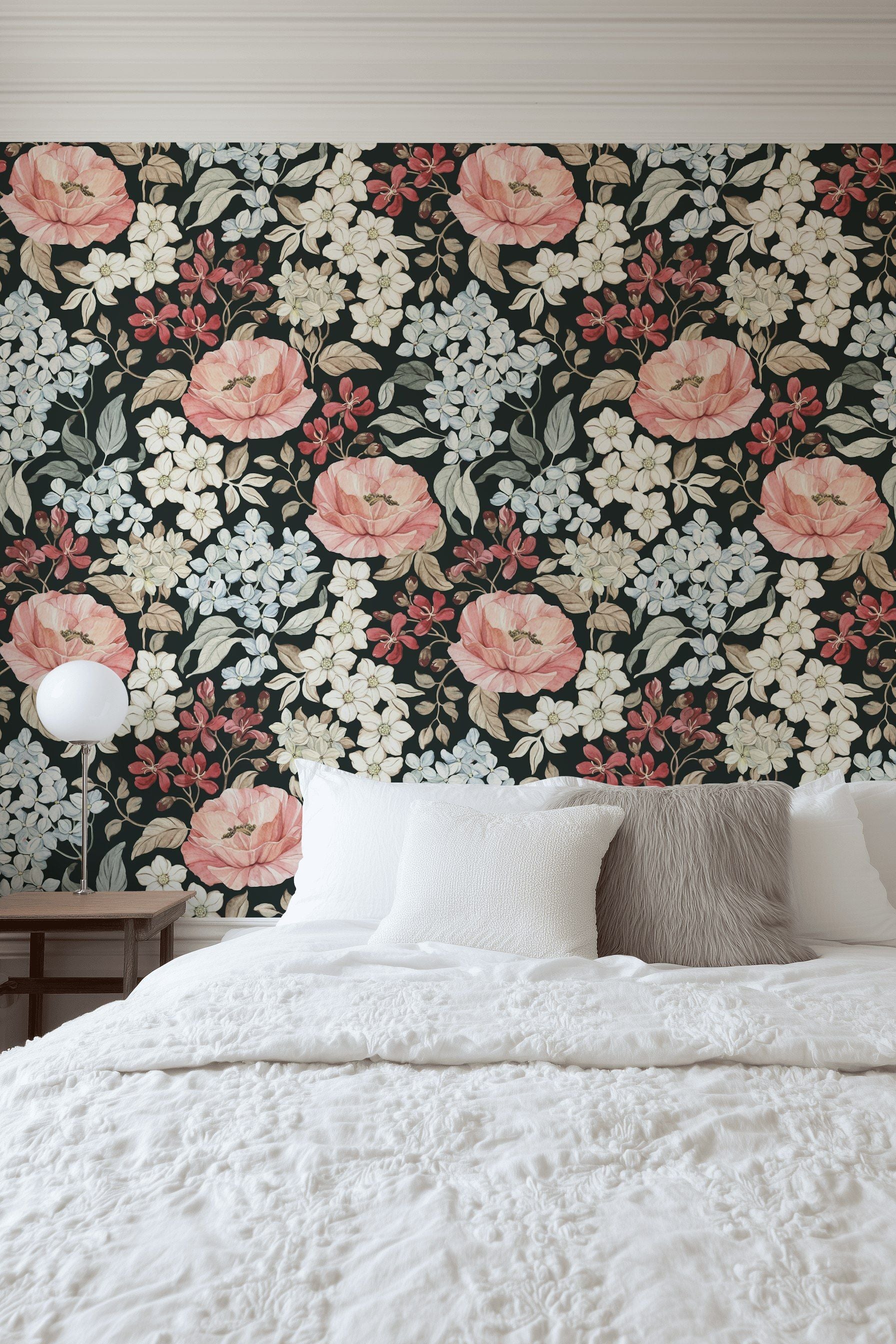 Dark Floral Garden Night Bloom Wallpaper