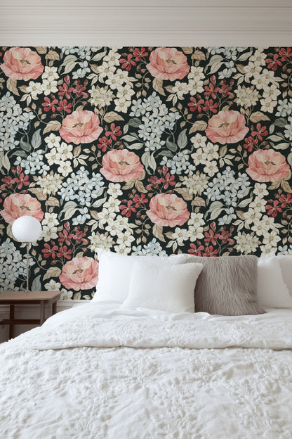 Dark Floral Garden Night Bloom Wallpaper