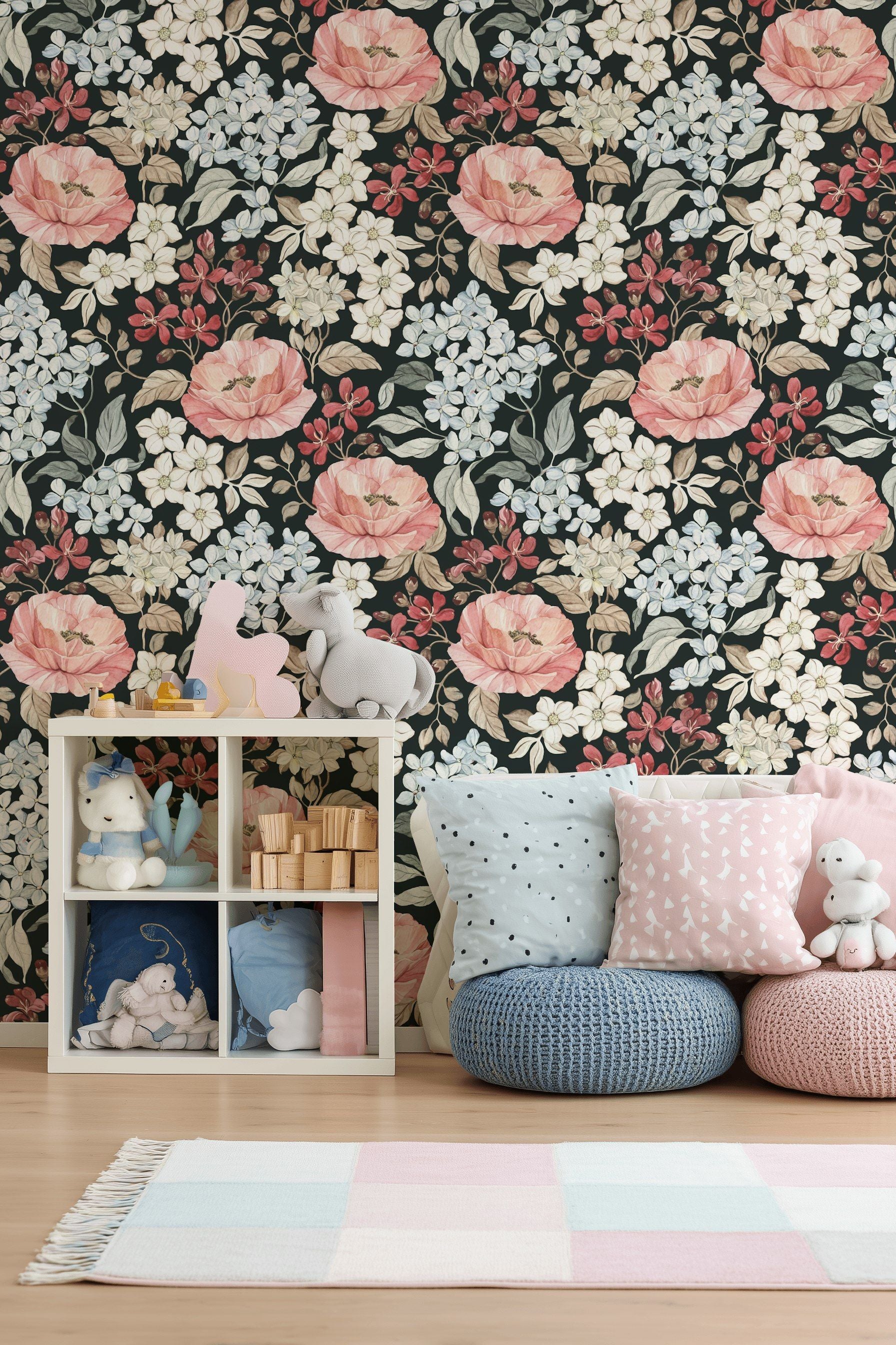 Dark Floral Garden Night Bloom Wallpaper