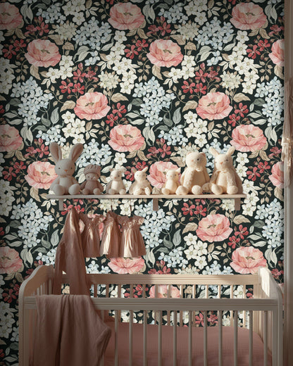 Dark Floral Garden Night Bloom Wallpaper