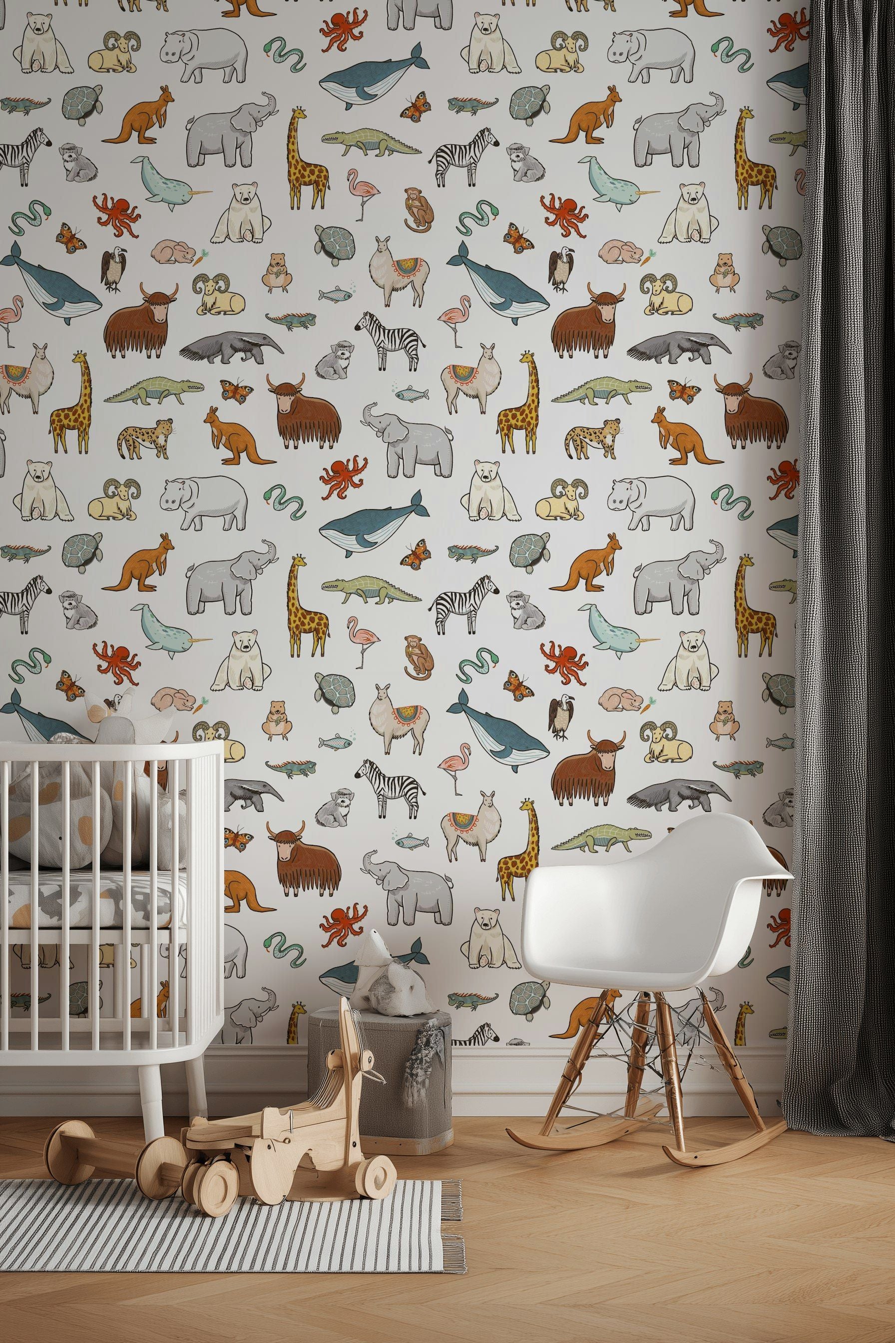 White Multicolor Cartoon Animal Kids Wallpaper