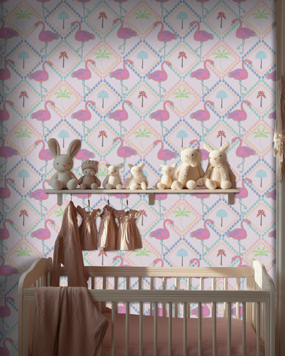 Blush Pink Flamingo Tropical Kids Wallpaper