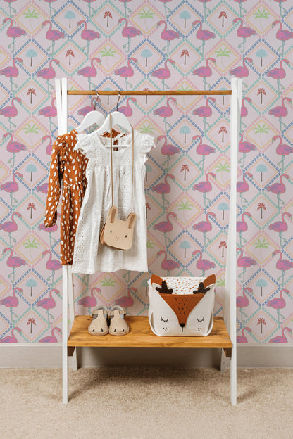 Blush Pink Flamingo Tropical Kids Wallpaper