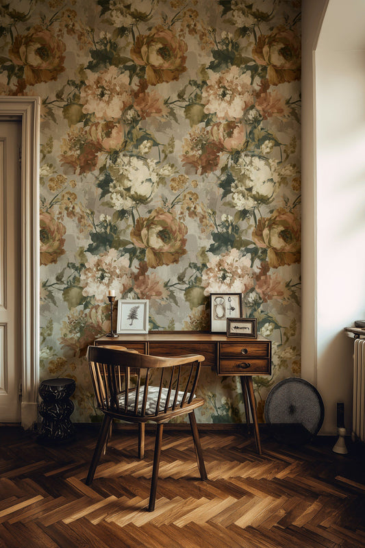 Floral Wallpaper Vintage Mural Rustic Wall Decor