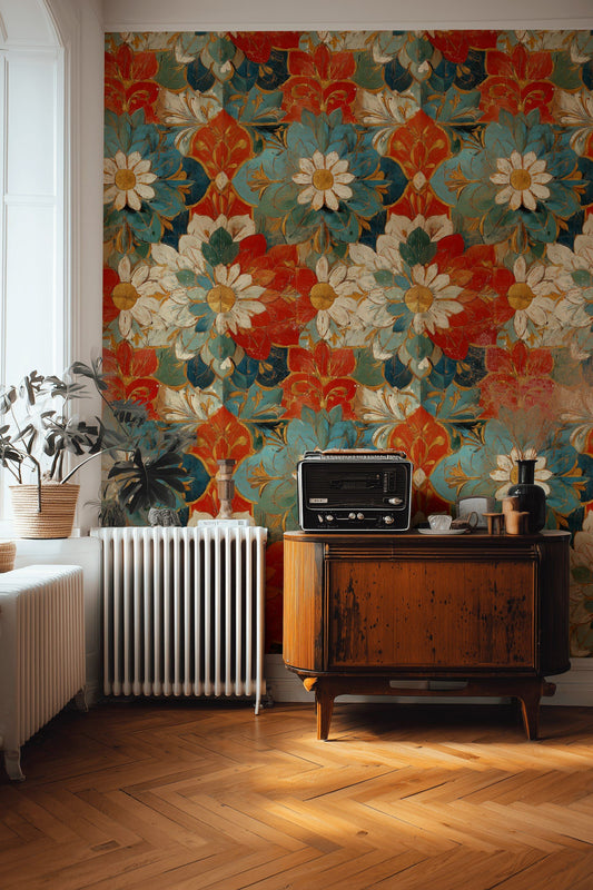 Floral Wallpaper Vintage Ornamental Removable Wall Decor